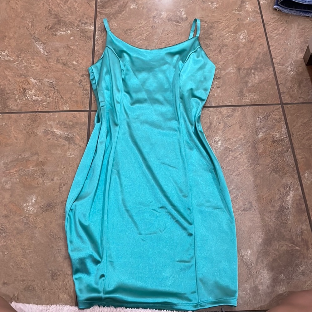 Green slik slip dress